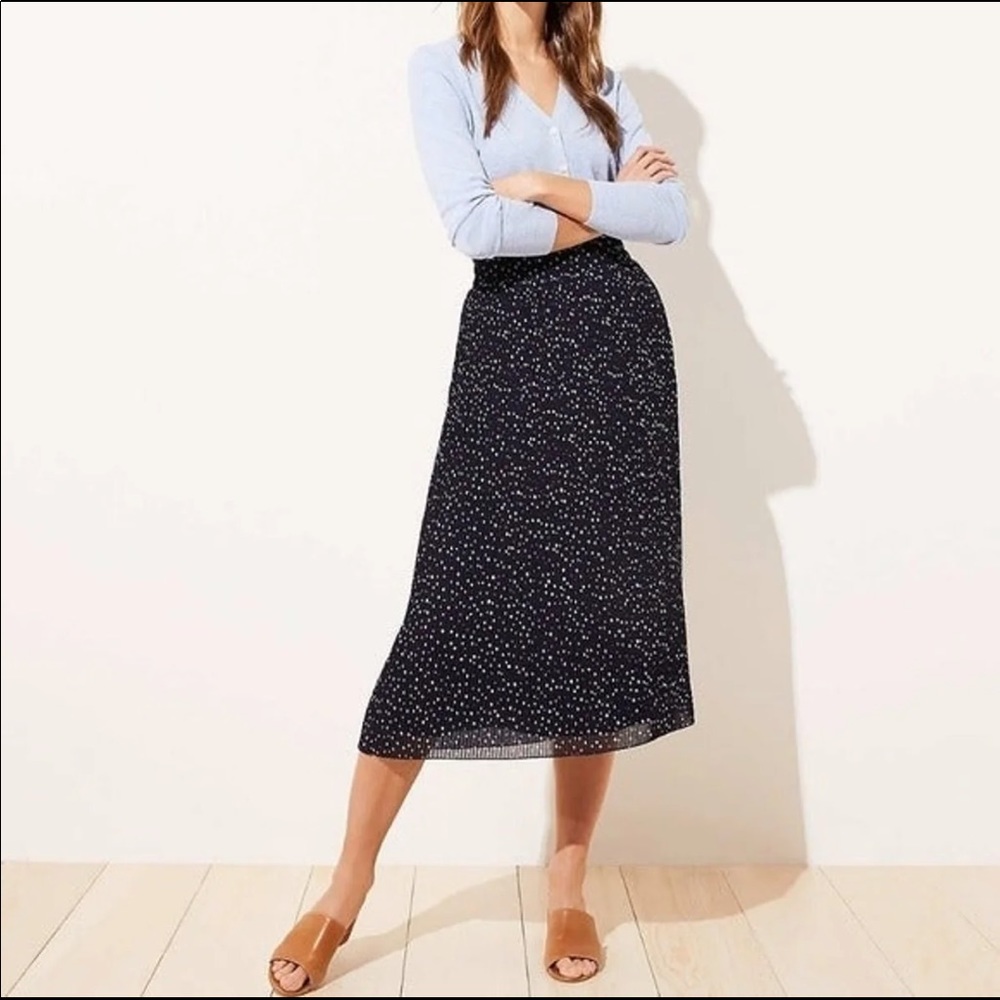 NWT LOFT Dotted Pleated Midi Skirt